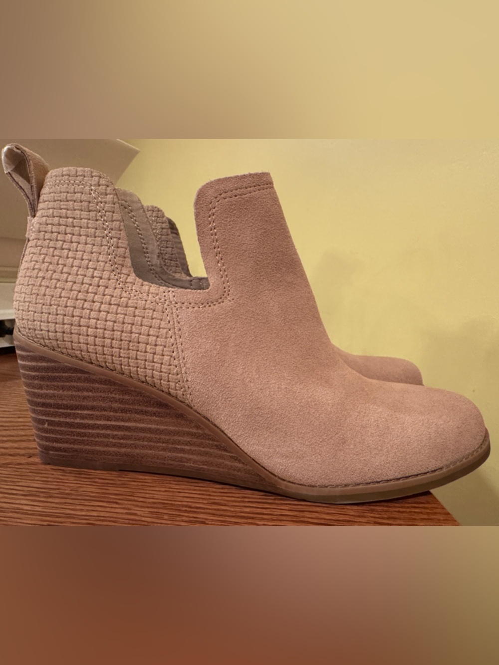 Toms Beige Suede Wedge Ankle Booties